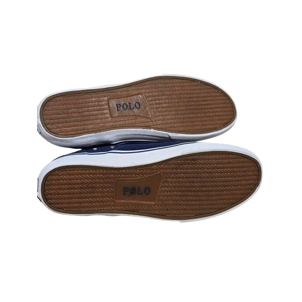 Polo Ralph Lauren Thompson Navy Herringbone Canvas Polo Bear Slip On Shoes 14D